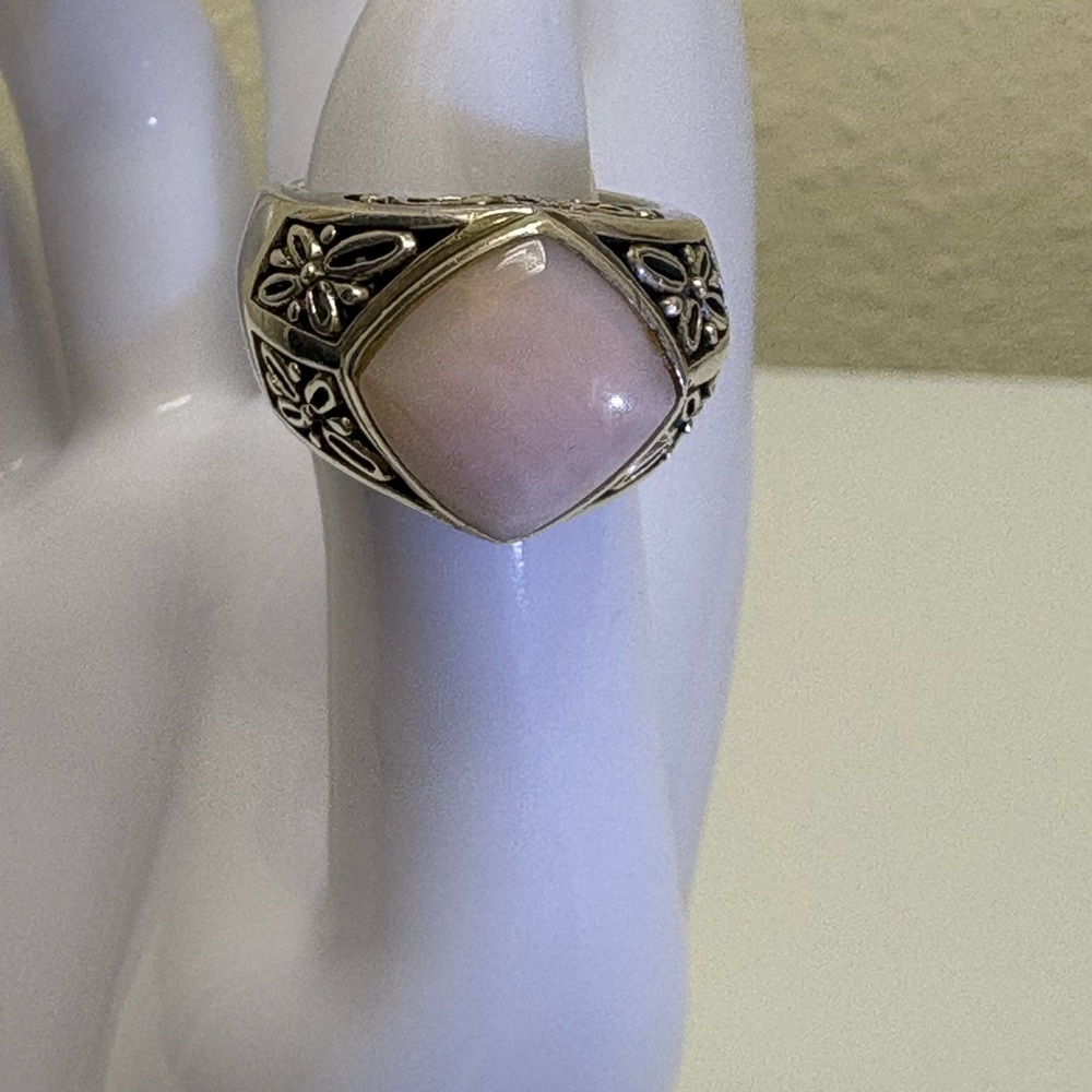 Elegant Pink Opal Sterling Silver Ring